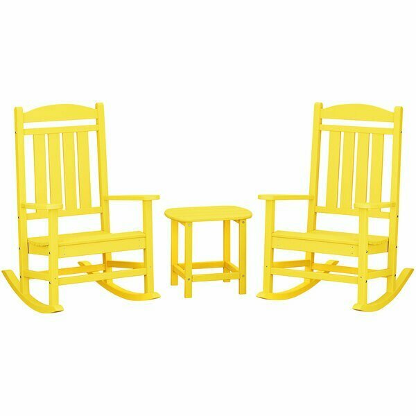 Polywood Presidential Lemon Patio Set with South Beach Side Table and 2 Rocking Chairs 633PWS1661LE